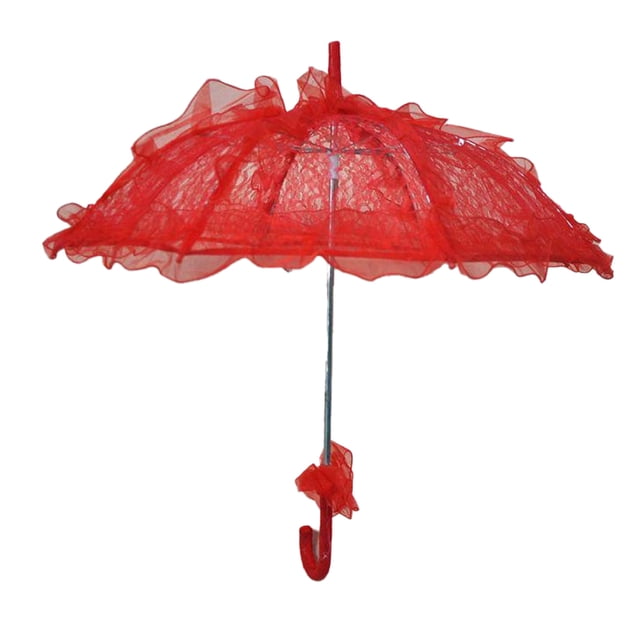 Matsuzay Paraguas de encaje, sombrilla de mango sólido, sombrillas decorativas para boda, decoración nupcial Vintage, vestido, foto, Kits de decoración para fiestas Rojo