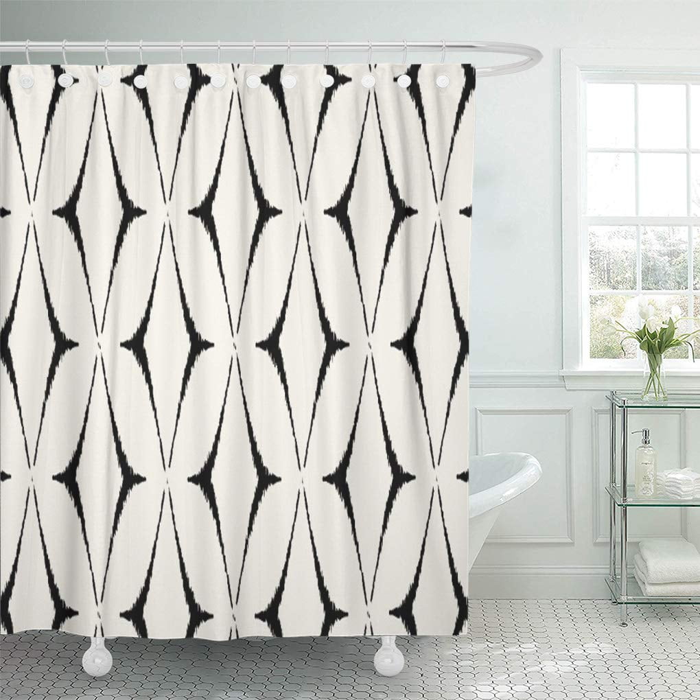 Suttom Pattern Modern Black And White, Navy Ikat Shower Curtain