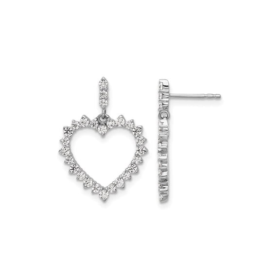 1.00 Carat (Ctw) Lab-Grown Diamond Heart Dangle Earrings in 14K White and Yellow Gold