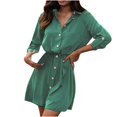 thumbnail image 2 of Gspmoly Robe d'Été, Robe Décontractée de Mode pour Femmes à Revers, Boutonnée, Couleur Unie, à Manches Longues, avec Ceinture, Robes Formelles pour Femmes Offres Prime, 2 of 5