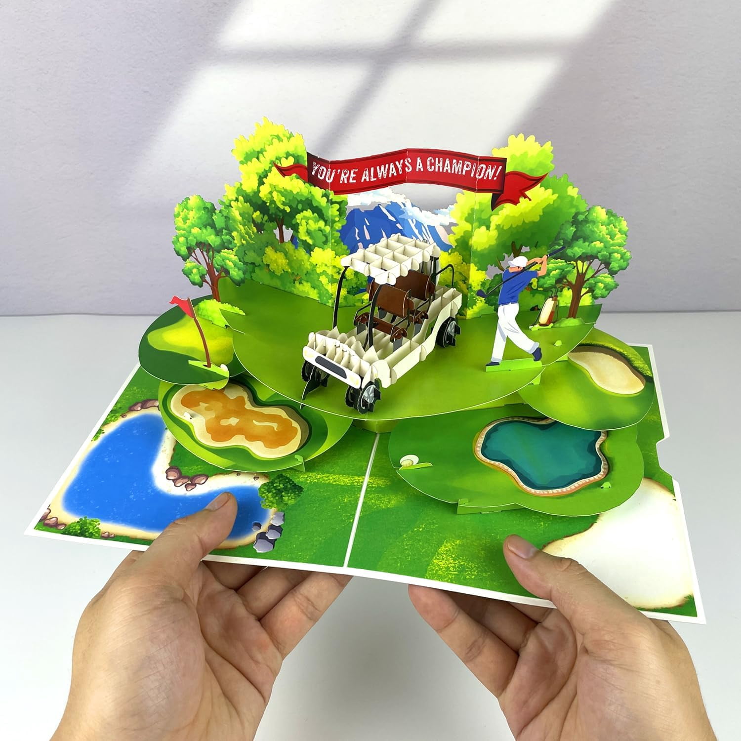 Champion Golf Pop Up Birthday Card – 3D Fathers Day Card for Men, Dad, Husband, Grandpa, Son – Unique Greeting for Golf Lovers, Anniversary, Retirement, Boss – “You’re Always a Champion!” – 6x8 in