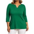 thumbnail image 4 of GERsome Plus Size 3/4 Sleeve T-Shirts for Women V-Neck Loose Fit Casual Trendy Blouses Green L, 4 of 6
