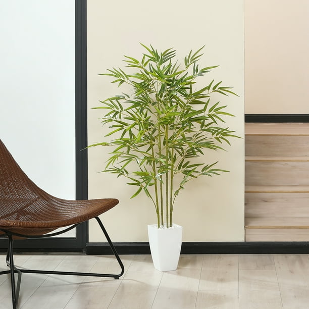 4FT Artificial Bamboo Tree Potted Fake Plants Lifelike Plastic Faux Trees for Room Office Home