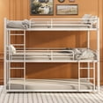 thumbnail image 2 of Miniyam Twin over Twin over Twin Metal Bunk Bed with Ladder and Guardrails, Steel Space-Saving Bed for Kids, White, 2 of 7