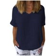 thumbnail image 1 of PENGXIANG T-Shirt Décontracté en Coton et Lin Col Rond Manches Courtes Blouse Tops T-Shirt pour Femmes, 1 of 3