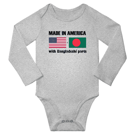 

Made in America With Bangladeshi Parts Baby Long Sleeve Romper (Gray 12 Months)