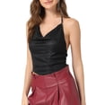 thumbnail image 4 of INSPIRE CHIC Women's Halter Glitter Cowl Neck Draped Clubwear Backless Crop Cami Tops XS Black, 4 of 6