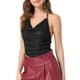 thumbnail image 4 of INSPIRAR CHIC Top de Cami de Mujer con Cuello Halter, Brillante, Drapado, Sin Espalda, Crop, S Negro, 4 of 6