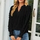 thumbnail image 3 of Camisas de manga larga con cuello en V para mujer, blusas holgadas con diseño de lunares y puños fruncidos a la moda de otoño, Tops negros L, 3 of 6