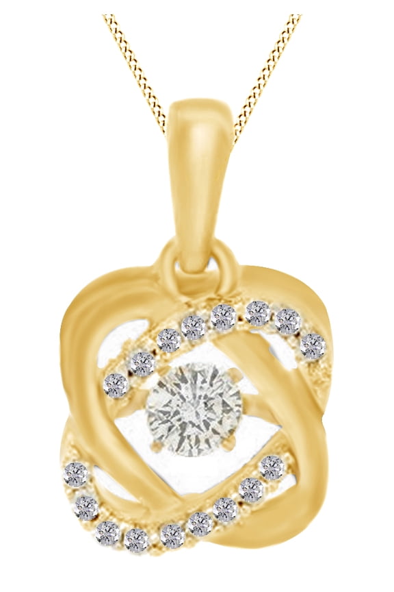 Round Cut Dancing White Natural Diamond Halo Pendant Necklace In 14k Yellow Gold (0.25 Cttw)
