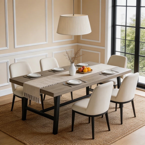 Industrial Dining Table for 6-8 People, 70.87" Long Wooden Kitchen Table with Sturdy Metal Frame & Black Finish, Seats 6 Rectangular Counter for Dinner, Kitchen, Dining Room