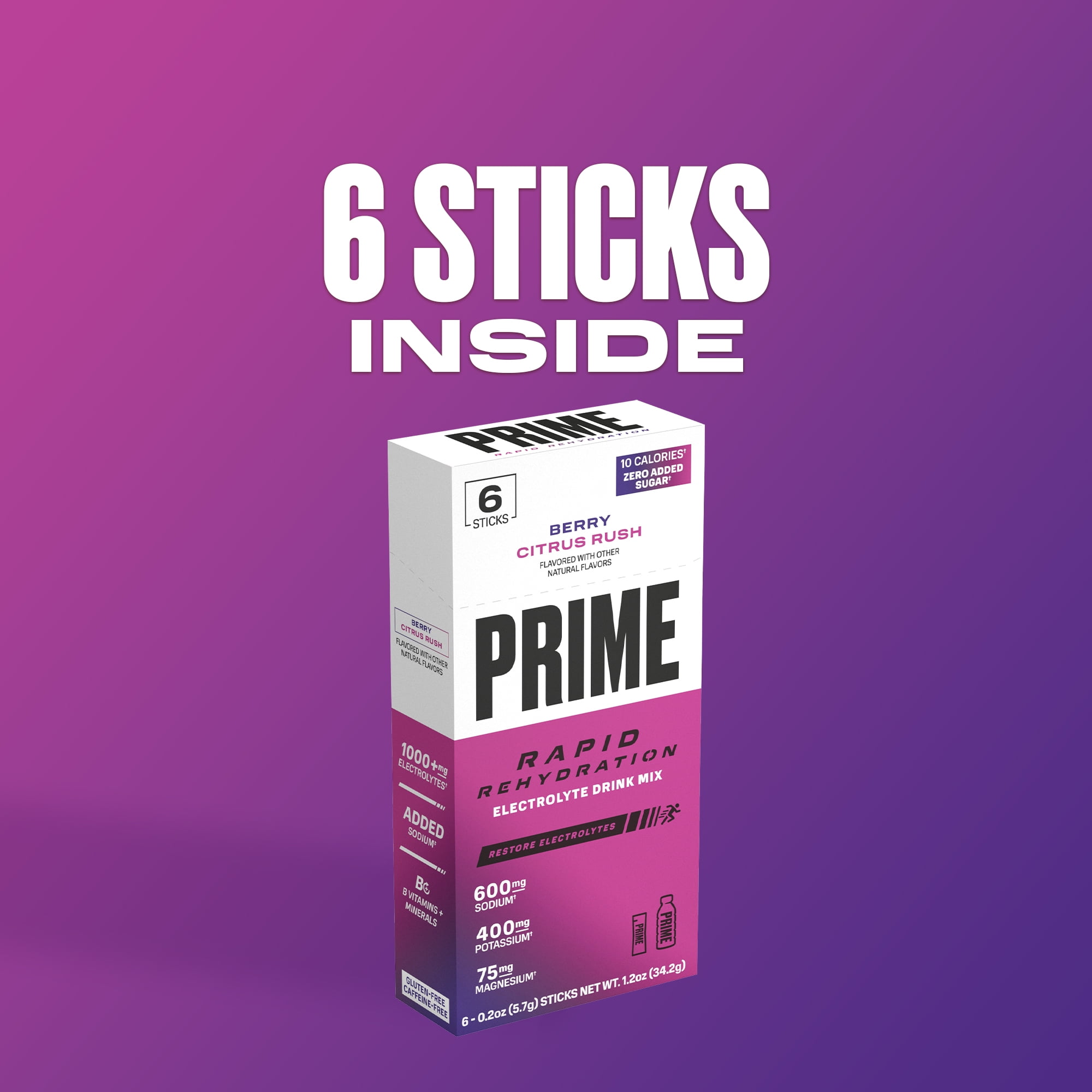 Prime Rapid Rehydration Sticks, Berry Citrus Rush, 6 Count, Box