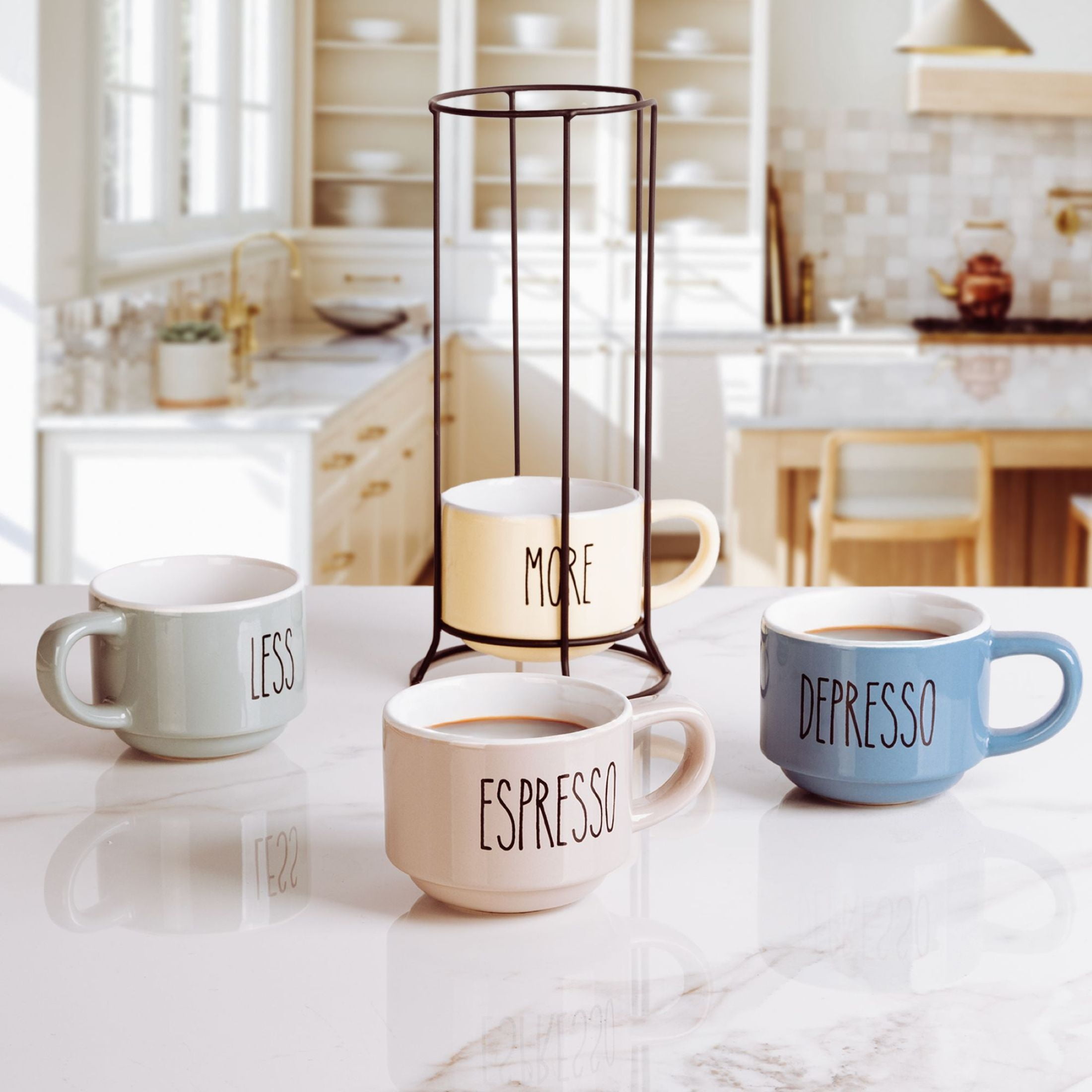 Mainstays Ceramic Espresso Mugs Rack, Stackable oz Pastel Mug