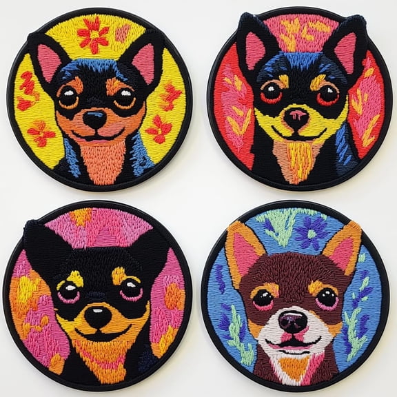 4 Set DIY Punch Needle Coaster Kits Cute Black Chihuahua Easy for Beginners with Adhesive Felt Hoop Punch Needle Embroidery Starter Set with Pattern for Drink Cups Mat Home Decor-1