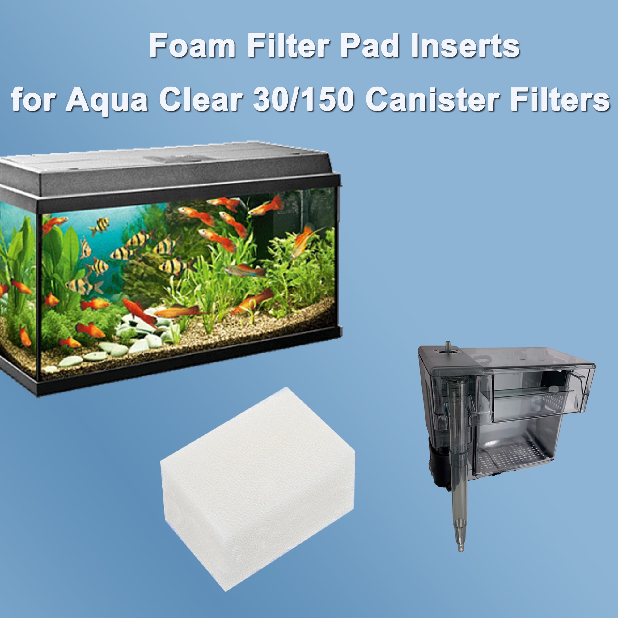 Qzbhct 18 Pcs Aquarium Bio Sponge White Foam Filter Pads Compatible with Aqua Clear 30 / 150 Filtration Systems , A605 Replacement