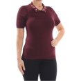 thumbnail image 1 of CeCe Suéter de punto con cuello bordado para mujer, Púrpura, XS, 1 of 2