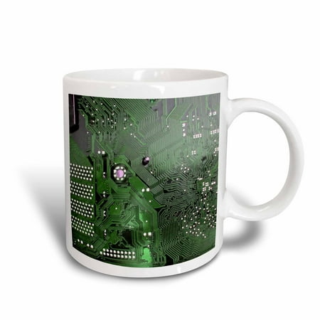 - 3dRose Green computer chip macro photography microchip - motherboard electronics circuits - tech geek nerd, Ceramic Mug, 11-ounce