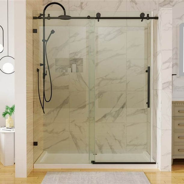 60" W x 74"H Shower Doors, Frameless Sliding Shower Doors Clear Glass