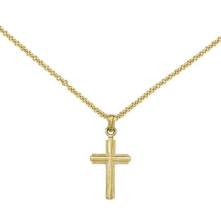 14kt Yellow Gold Polished Cross with Stripped Border Pendant