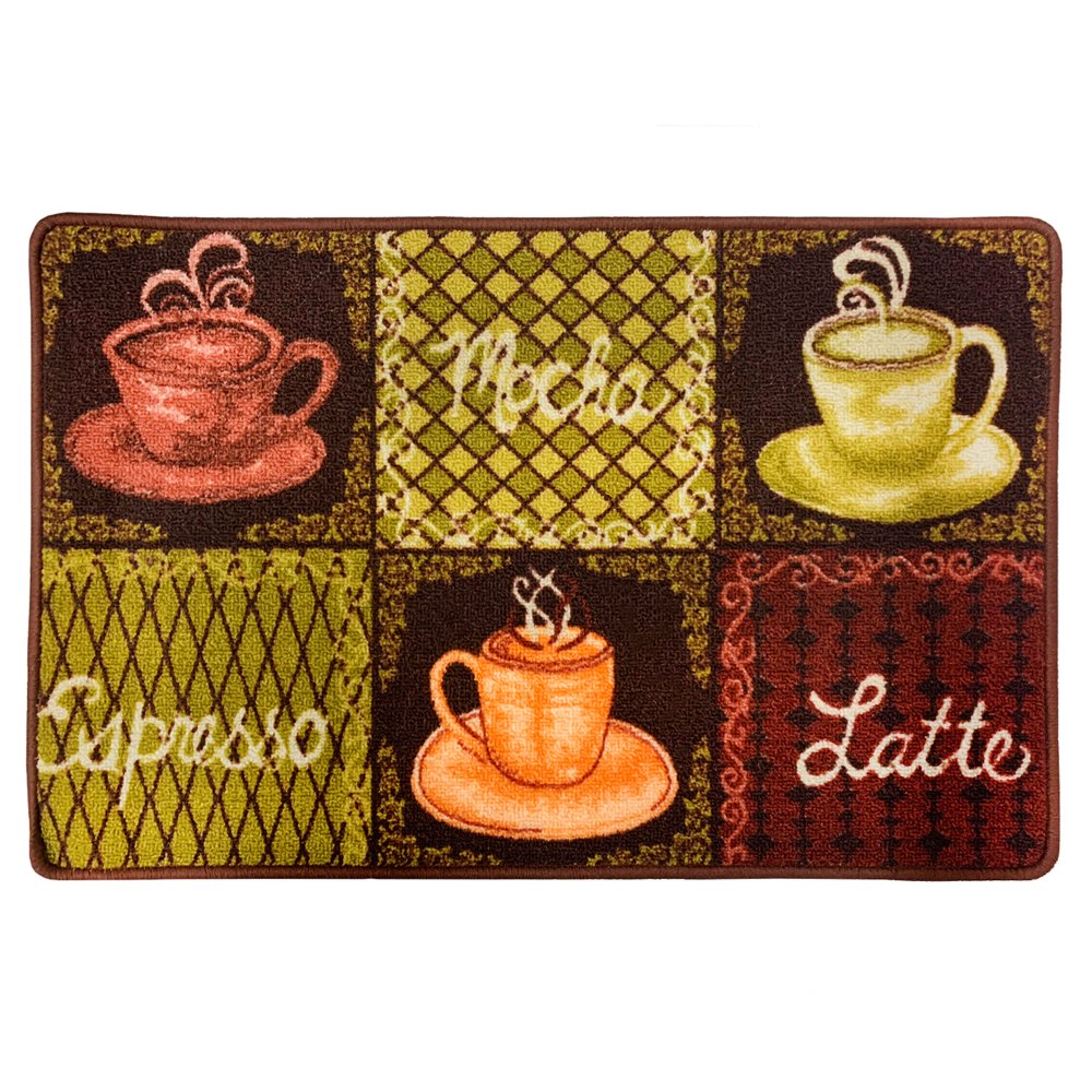 Espresso and Hot Latte Skid-Resistant Kitchen Rug Mat, Brown-Green ...