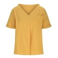 thumbnail image 5 of UAMVSH Summer Tops for Women Casual Solid Cotton Linen Lightweight Tunic Tops V Neck Short Sleeve Shirts Blouses, 5 of 6