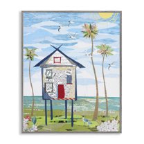 Stupell Industries Beach Vacation Getaway Coastal Painting Gray Framed Art Print Wall Art, 24 x 30
