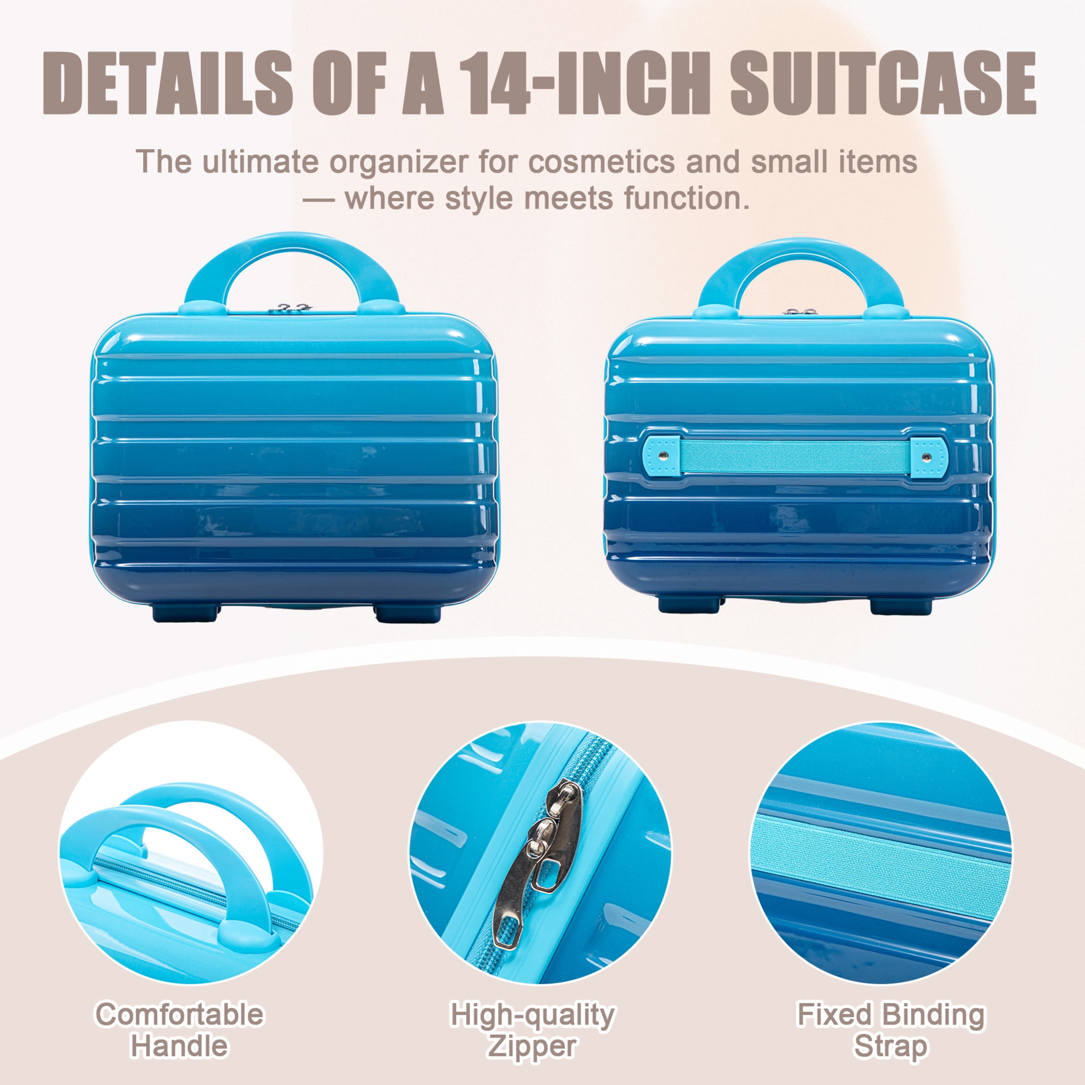 Noble House Vance 20"/14" Hardshell Spinner Luggage Set, Carry-On Suitcase and Cosmetic Case, Navy & Light Blue, Set of 2