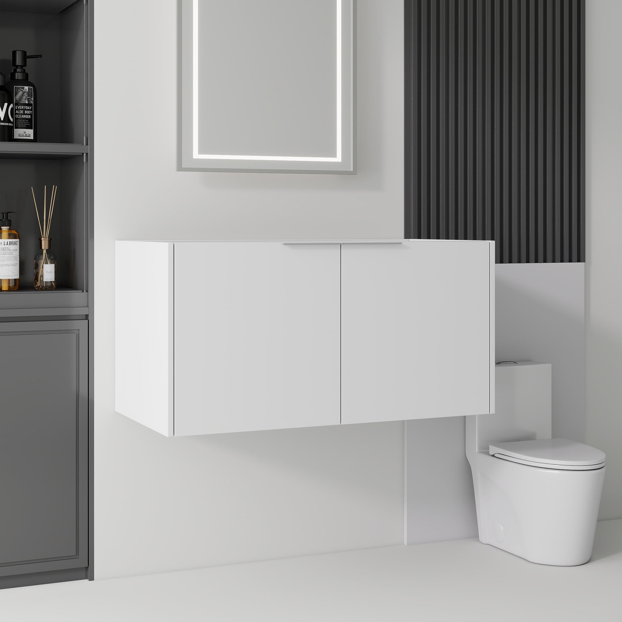 Leumius 36" Floating Bathroom Vanity Cabinet,Soft-Close Double Doors,Wall Mounted Cabinet Set Bathroom Vanity for Small Space,Cabinet Only,White
