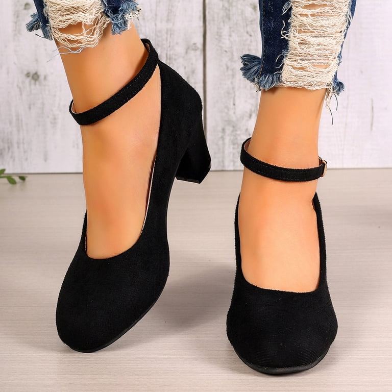 Rokment Black Dress Shoes for Women Suede Pointed Toe Block High Heels Ankle Strap Business Formal Fall Pumps Ladies, Women's, Size: 6