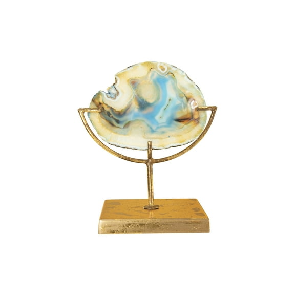 Creative Co-Op Decorative Agate Slice Accent on Metal Stand, Marbled Indigo (Each Will Vary)