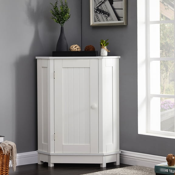 White Triangle Bathroom Dresser - Adjustable Shelves, Enhances Organization Shelf Unit Ideal For Storage