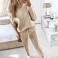 thumbnail image 1 of ICHUANYI Clearance Women's Fashion High Collar Casual Set Casual Top And Pants Two-piece Sportswear(Beige, XL) ICHUANYI WER2023081514461, 1 of 6