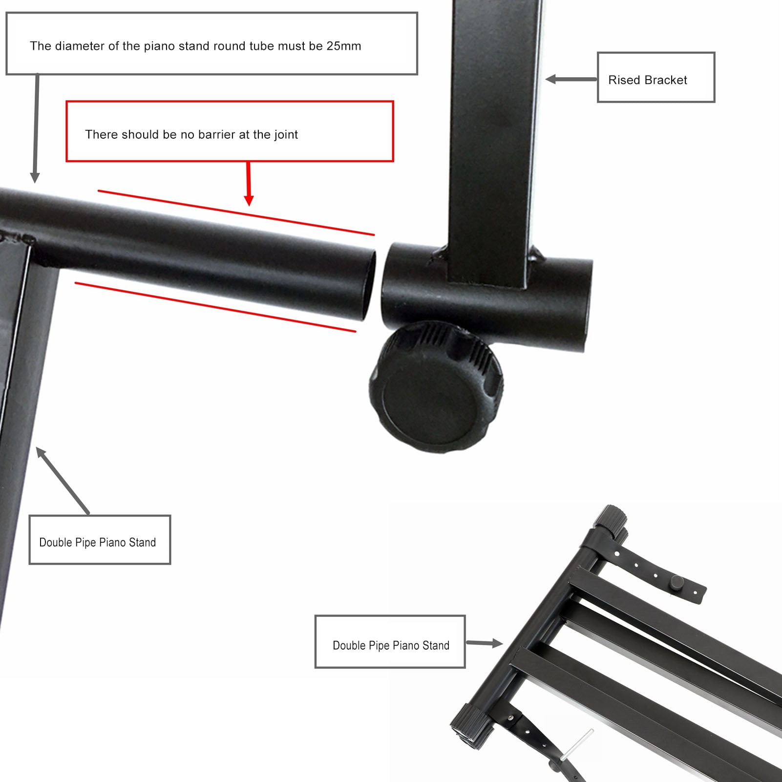 Raised Piano Stand Adapter Keyboard Stand Extension Adapter, 42-75cm Width Range Piano Keyboard Stand Riser for Round Tube Instrument Rack
