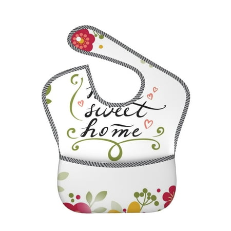 Bingfone Mess-Proof Baby Bib - Waterproof Bib For Baby Boy Or Girl With Food Catcher Pocket, Unisex-Home Sweet Home Floral