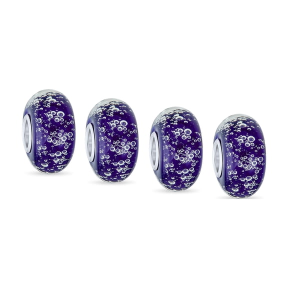 Bling Jewelry Womens Set of 4 Ocean Blue Bubble Murano Glass Spacer Charm Bead Sterling Silver Core