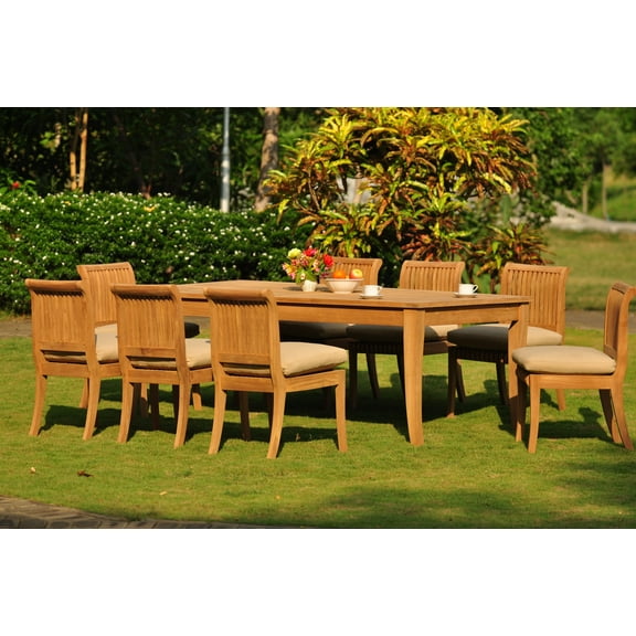 Teak Dining Set: 8 Seater 9 Pc: Large Atnas 118" Dining Rectangle Table Table & 8 Giva Armless Chairs Outdoor Patio Grade-A Teak Wood WholesaleTeak #WMDSGV51