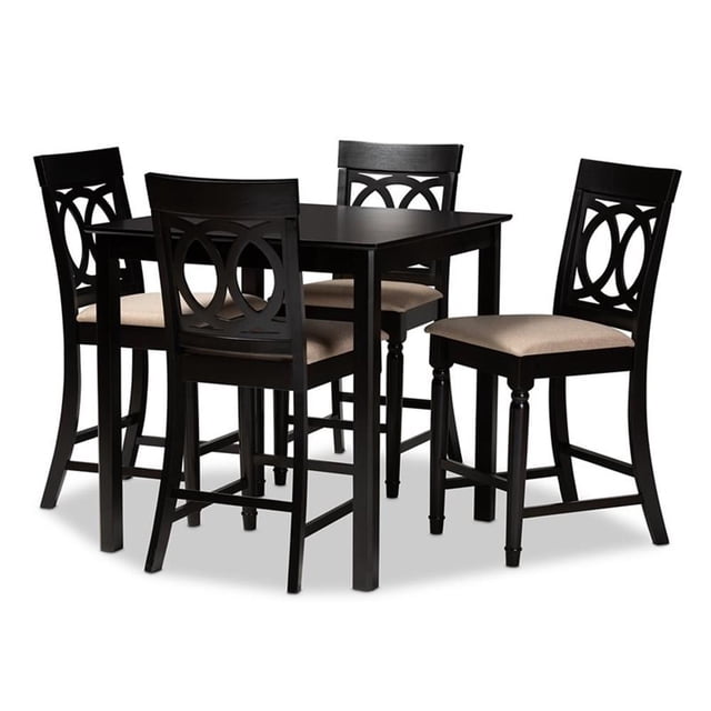 Baxton Studio Verina Sand Upholstered Espresso Wood 5-piece Pub Set