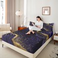 thumbnail image 4 of Homewish Modern Fluid Art Queen Sheet Sets,Marble Print Flat Sheet,Black Purple Gold Queen Fitted Sheet For Teens,Microfiber Bedroom Decor,4pcs, 4 of 7
