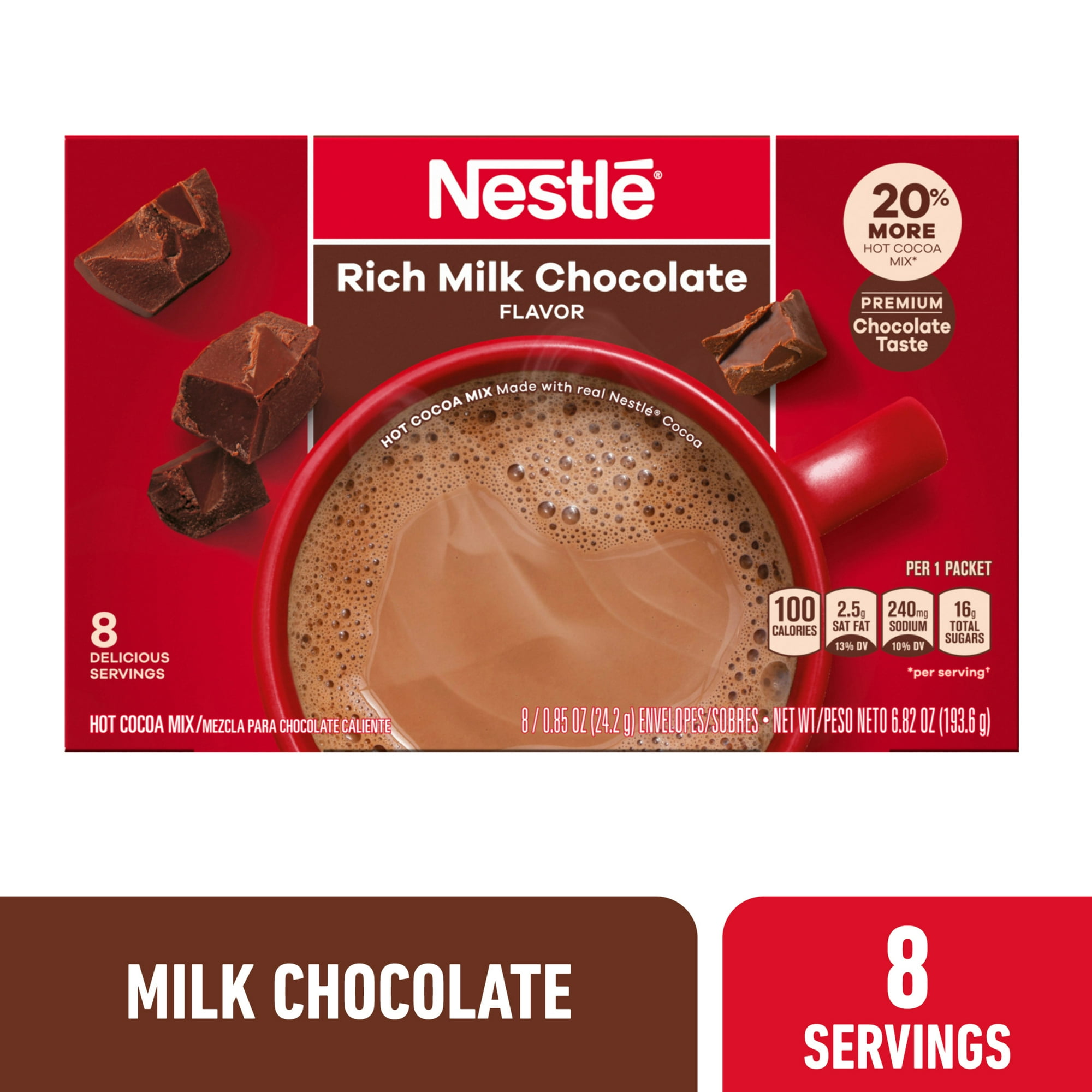 Nestle Insant Hot Cocoa Rich Milk Chocolate Flavored Mix Powder, 6.829 oz, 8 Count Box