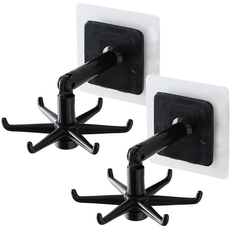 

POINTERTECK 2Pcs 360°Rotating Folding Hook Self-Adhesive 180°Vertical Flip Waterproof Utility Hook Wall Mounted Kitchen Utensil Hanging Rack for Home Office Travel(Black)