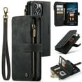thumbnail image 1 of ELEHOLD Zipper Wallet Case Compatible with iPhone 14 Pro,PU Leather Soft TPU with Kickstand Shockproof Cash&Card Slot Full Len Protection Shock-Resistant Case Cover for iPhone14 Pro 6.1 inch,Black, 1 of 13