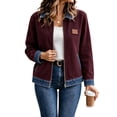 thumbnail image 4 of Edvintorg Women's Coats Color Block Long Sleeve Lightweight Jacket Fall Collared Zip up Outerwear with Pocket Plus Size Trendy Womens Clothes Wine S-3XL, 4 of 6