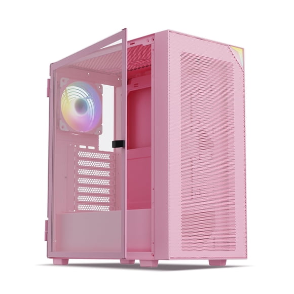 Funda para PC Vetroo AL800 Mid Tower ATX con vidrio templado rosa
