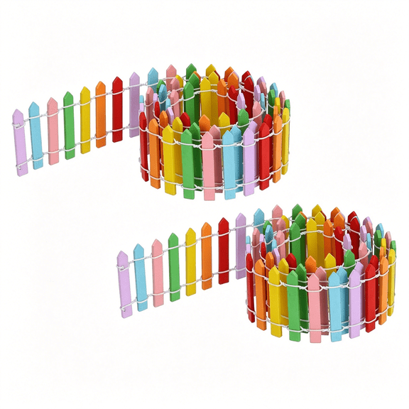 XIBUFE 2Pcs 35 Inch Miniature Garden Fence,Mini Ornament Wood Picket Fence Decorative for Dollhouse Home Diy Crafts,0.1" Multicolored