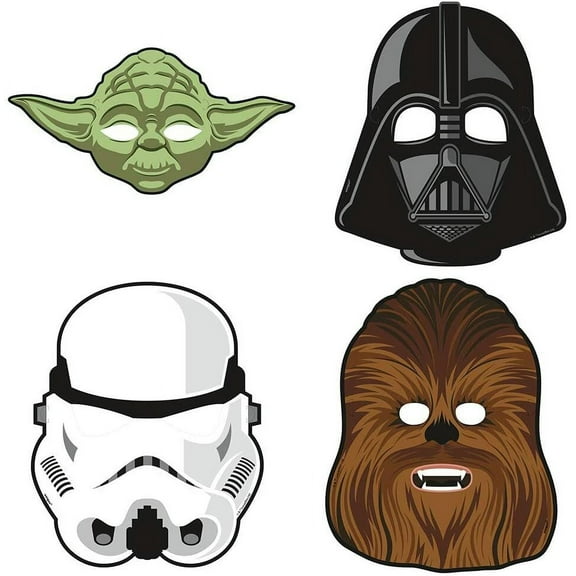 Multicolor Star Wars Classic Party Masks 8 Count - Iconic & Eco-Friendly Material, Perfect for Epic Themed Parties & Galactic Celebrations