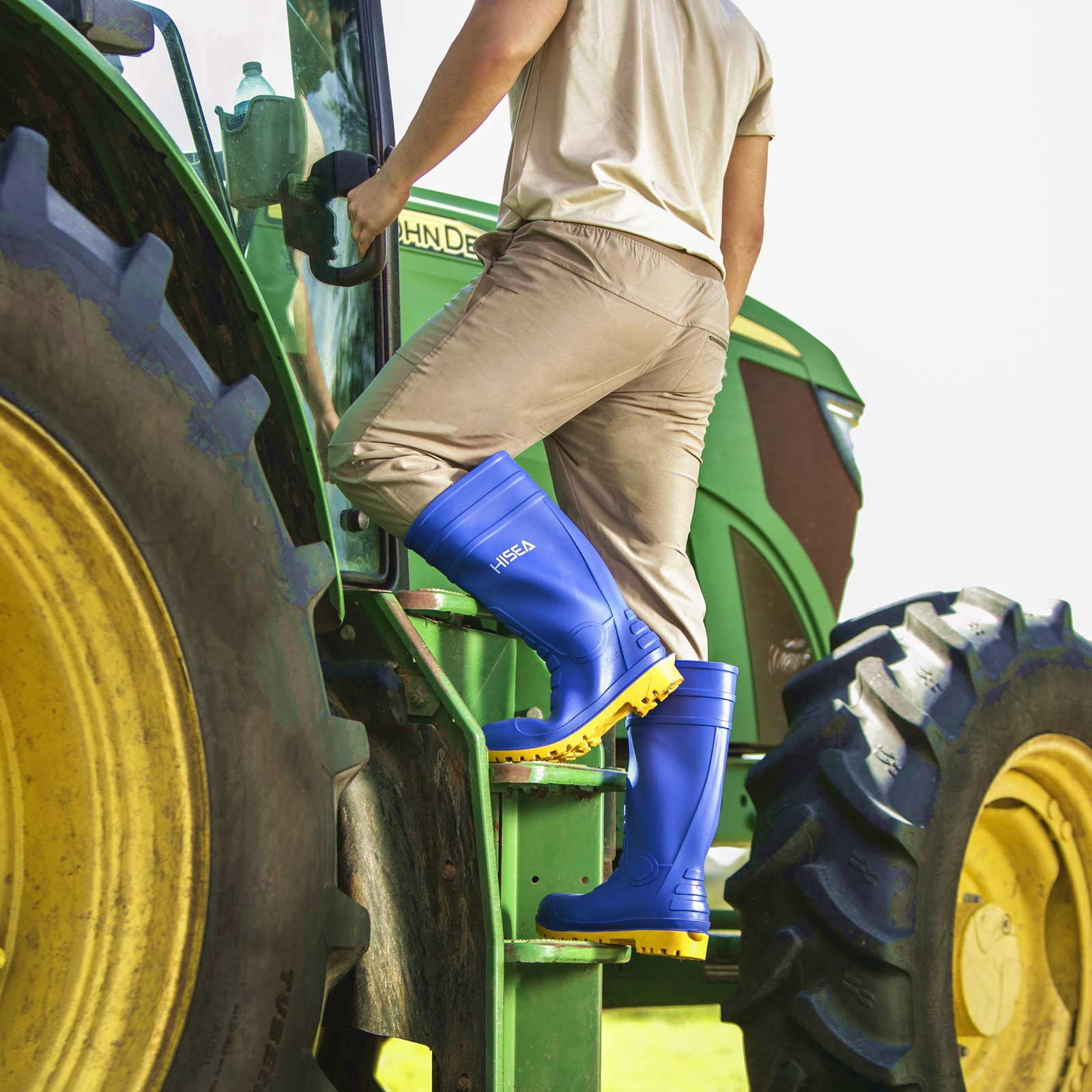 HISEA Steel Toe Men's Work Boots PVC Rain Boots for Agriculture and Industrial Working Waterproof and Slip Resistant Knee Boots Blue Size 9