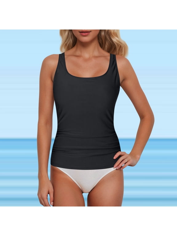 High Waisted Tankini Swimsuits for Women Lace Up Swimwear Tops Underwire Full Coverage Bikini Top Push Up Swim Crop Top Tie Back Tops Tummy Control Bathing Suits L