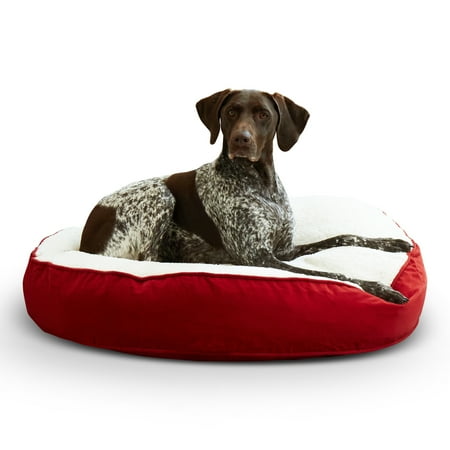 Happy Hounds Scout Deluxe Round Dog Bed, Medium, 36", Crimson/Sherpa