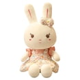 thumbnail image 2 of Plush Bunny Stuffed Animal, Beige Rabbit with Floral Strawberry Dress & Bow, Soft Easter Bunny Gift for Girls, Cottagecore Decor, Vintage Style Toy, 2 of 7