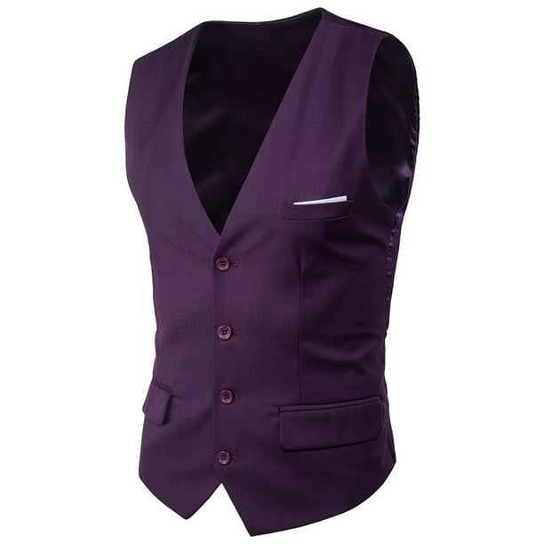 Chaleco de traje liso con cuello en V para hombre - Chaleco de boda ajustado - Chaleco formal de poliéster para negocios, tallas M-XXXXXXL
